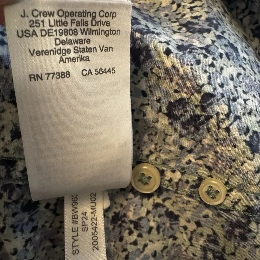 J.Crew Secret Wash Floral Button Down Cotton Shirt Blue Green Classic Fit Medium